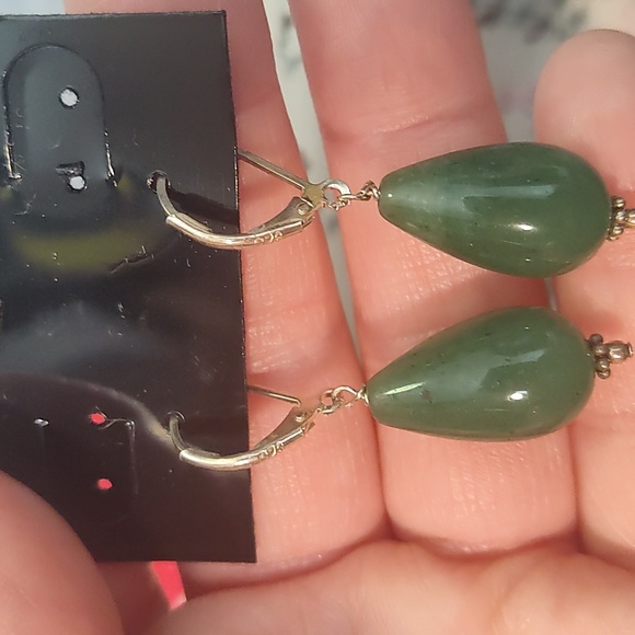 Earrings,jade stone,925 clip - Picture 4 of 5